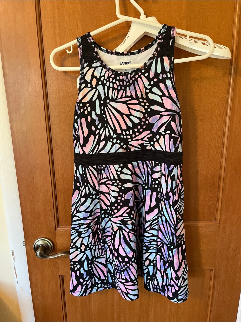 Lands' End Black Dress with Pink and Blue Butterfly Print